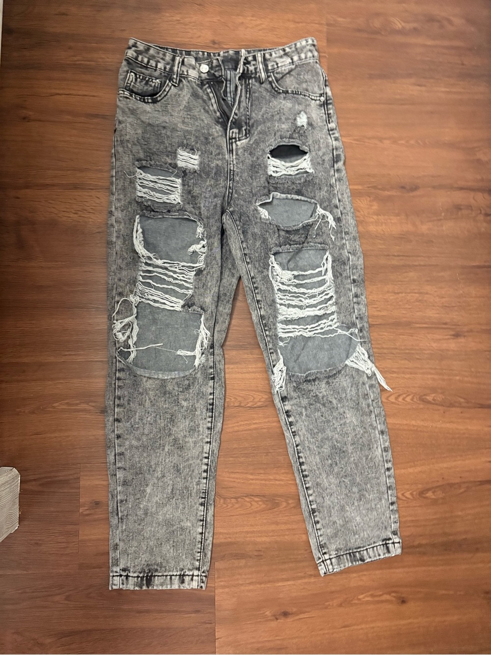 SHEIN Women's Distressed Acid Wash Gray Straight Leg Jeans